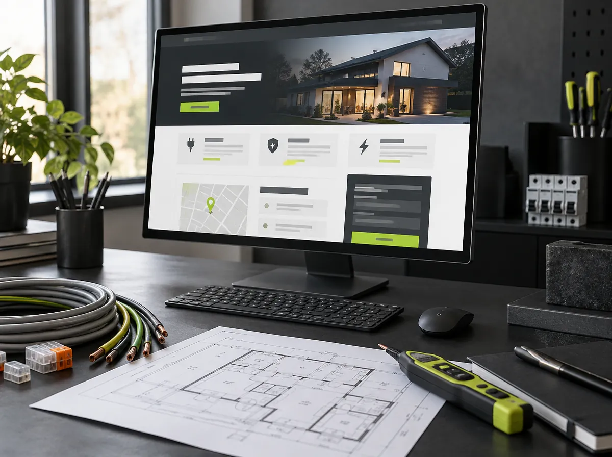 Electrician company website design displayed on desktop and mobile devices Electrician company website design displayed on desktop and mobile devices