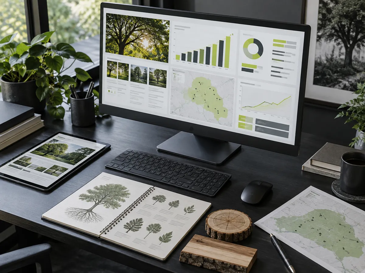 Tree service marketing workspace with arborist materials and campaign analytics Tree service marketing workspace with arborist materials and campaign analytics